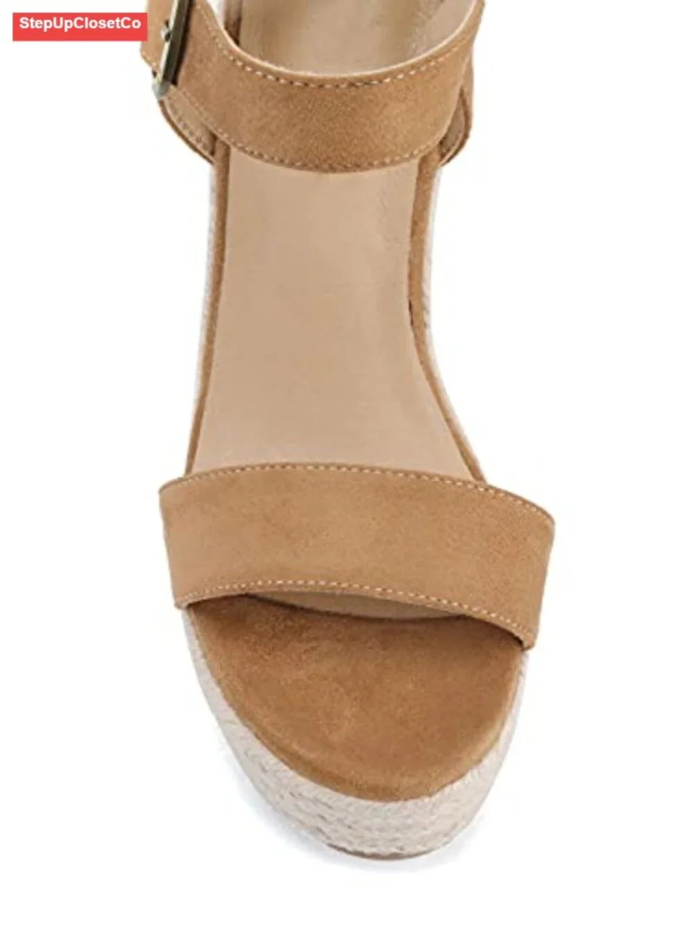 Espadrille Platform Wedge Sandals with Ankle Strap Buckle, Faux Leather, Open